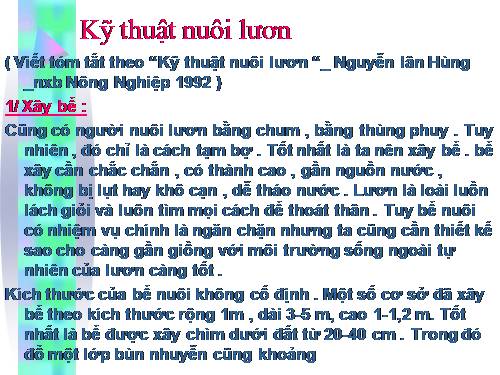 Kỹ thuật nuôi Lươn