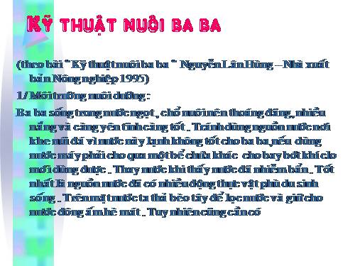 Kỹ thuật nuôi baba