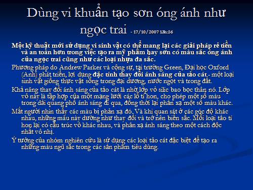 Dùng vi khuẩn tạo sơn óng ánh như ngọc trai