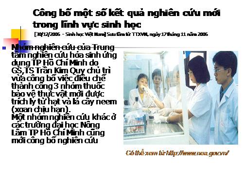 Một số KQ nc trong lĩnh vực sinh học