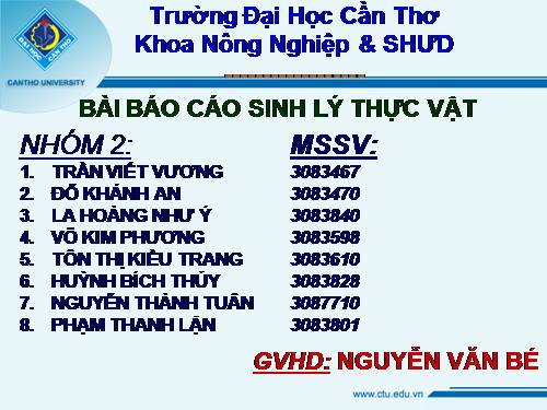 báo cáo sinh lý thực vật