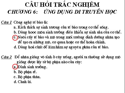 Trắc nghiệm sinh 9 chương VI