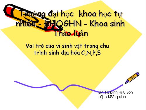 Vai trò của vi sinh vật trong chu trình sinh địa hóa C,N,P,S