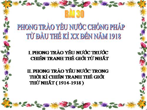 Bài 30. Phong trào yêu nước chống Pháp từ đầu thế kỉ XX đến năm 1918