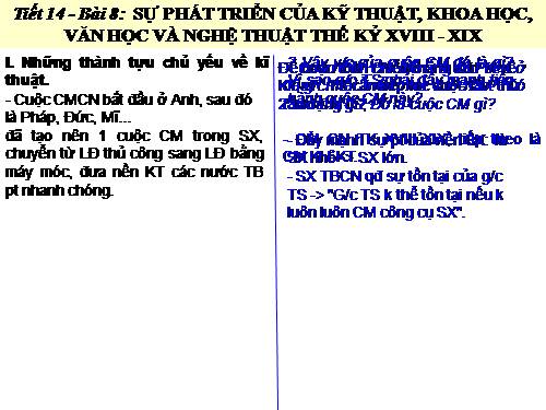 Bài 8. Sự phát triển của kĩ thuật, khoa học, văn học và nghệ thuật thế kỉ XVIII - XIX