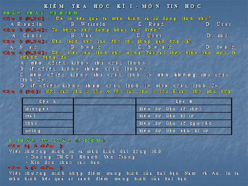 Đề kiểm tra học kì I Tin 8 năm 09-10