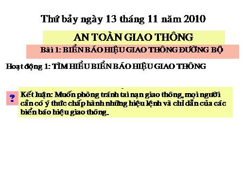 Bài 1. Biển báo hiệu giao thông đường bộ