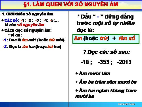 Chương II. §1. Làm quen với số nguyên âm