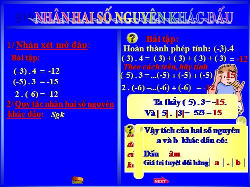 Chương II. §10. Nhân hai số nguyên khác dấu