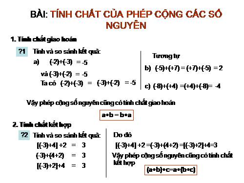 Chương II. §6. Tính chất của phép cộng các số nguyên