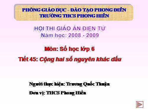 Chương II. §5. Cộng hai số nguyên khác dấu