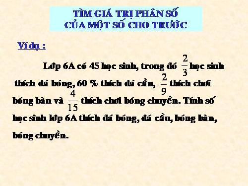 Chương III. §14. Tìm giá trị phân số của một số cho trước