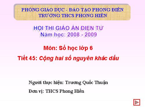 Chương II. §5. Cộng hai số nguyên khác dấu