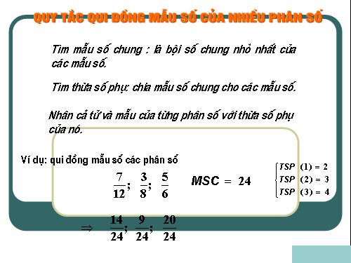 Chương III. §5. Quy đồng mẫu nhiều phân số