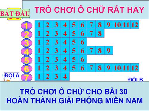 TRÒ CHƠI Ô CHỮ BÀI 30 HOÀN THÀNH GIẢI PHÓNG MIỀN NAM