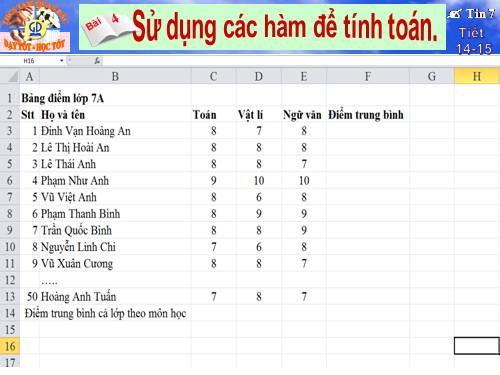 Bài 4. Sử dụng các hàm để tính toán