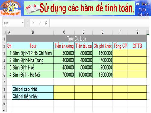 Bài 4. Sử dụng các hàm để tính toán