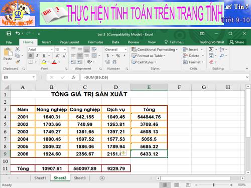 Bài 3. Thực hiện tính toán trên trang tính