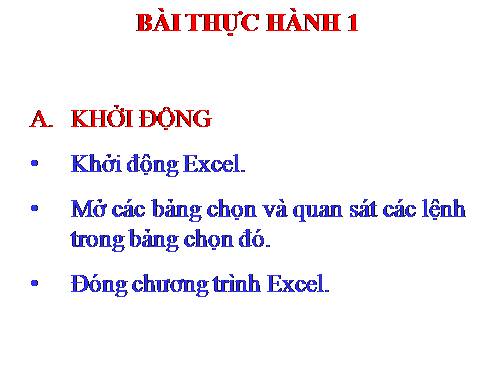 Bài thực hành 1. Làm quen với chương trình bảng tính Excel