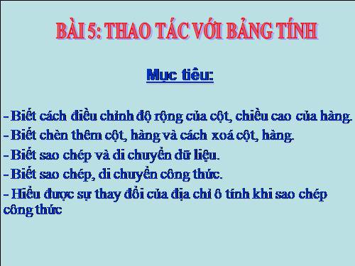 Bài 5. Thao tác với bảng tính