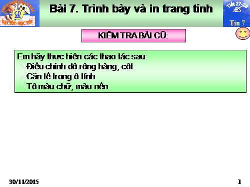 Bài 7. Trình bày và in trang tính