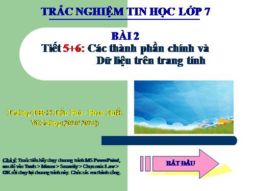 Bài 2. Các thành phần chính và dữ liệu trên trang tính