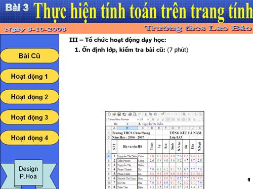 Bài 3. Thực hiện tính toán trên trang tính