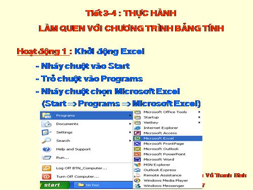 Bài thực hành 1. Làm quen với chương trình bảng tính Excel