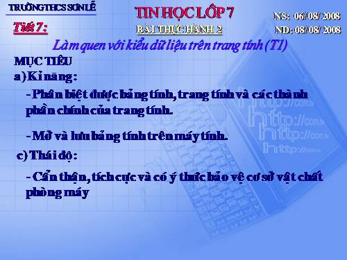 Bài thực hành 2. Làm quen với các kiểu dữ liệu trên trang tính