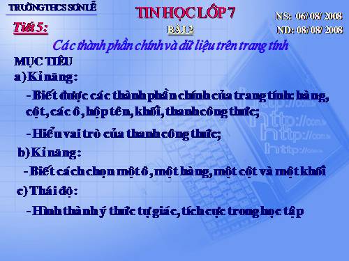 Bài 2. Các thành phần chính và dữ liệu trên trang tính