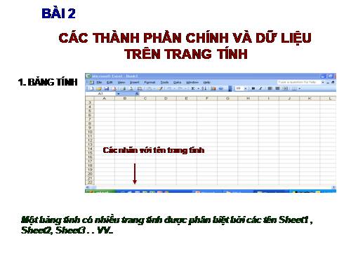 Bài 2. Các thành phần chính và dữ liệu trên trang tính