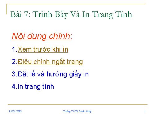 Bài 7. Trình bày và in trang tính