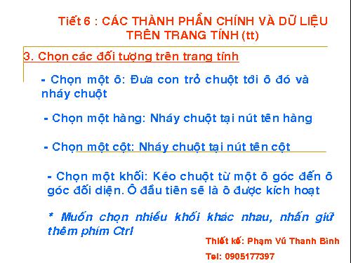 Bài 2. Các thành phần chính và dữ liệu trên trang tính