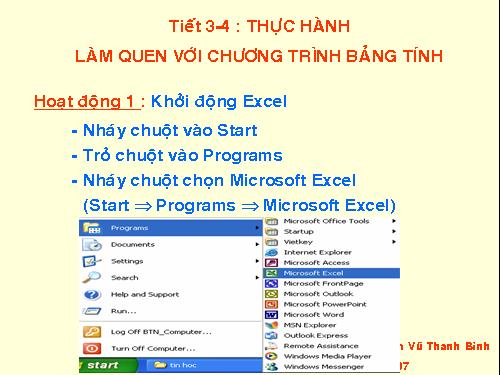 Bài thực hành 1. Làm quen với chương trình bảng tính Excel