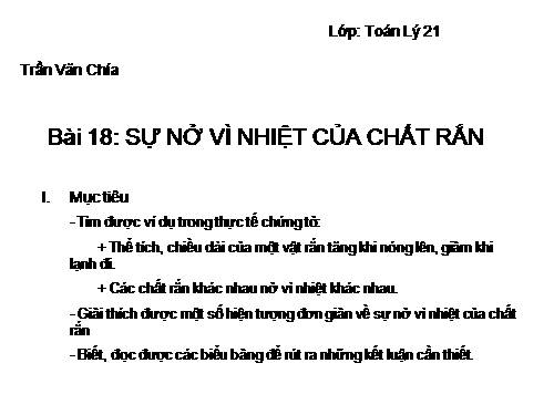 Bài 18. Sự nở vì nhiệt của chất rắn