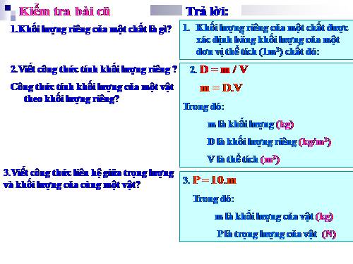 Bài 11. Khối lượng riêng - Trọng lượng riêng