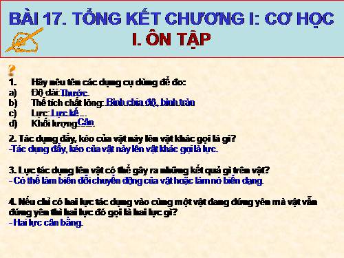 Bài 17. Tổng kết chương I: Cơ học