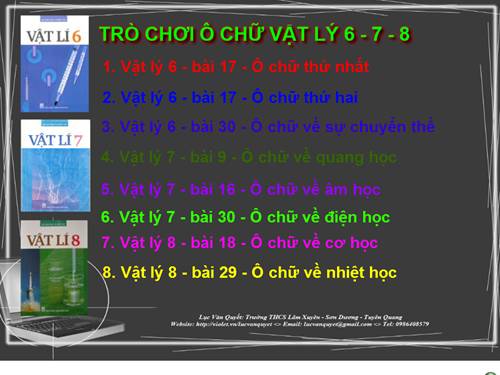 TRÒ CHƠI Ô CHỮ VẬT LÝ 6,7,8