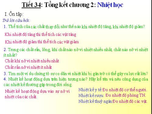 Bài 30. Tổng kết chương II : Nhiệt học