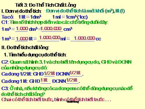 Bài 3. Đo thể tích chất lỏng