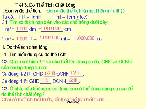 Bài 3. Đo thể tích chất lỏng