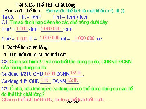 Bài 3. Đo thể tích chất lỏng