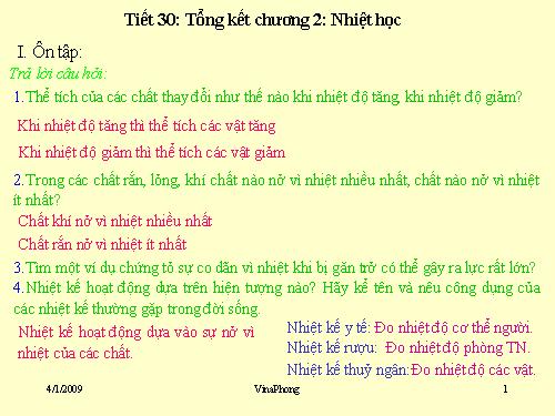 Bài 30. Tổng kết chương II : Nhiệt học