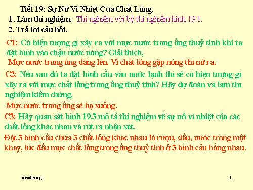 Bài 19. Sự nở vì nhiệt của chất lỏng