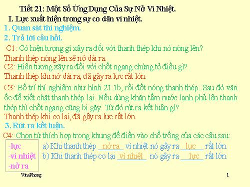 Bài 21. Một số ứng dụng của sự nở vì nhiệt