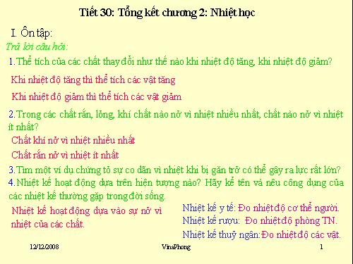 Bài 30. Tổng kết chương II : Nhiệt học