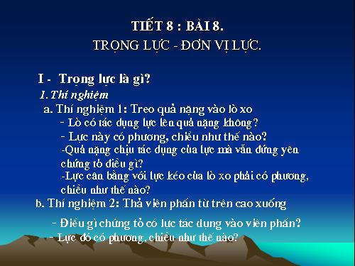 Bài 8. Trọng lực - Đơn vị lực