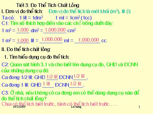 Bài 3. Đo thể tích chất lỏng