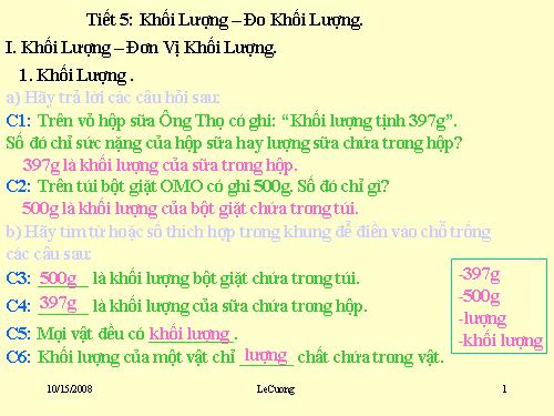 Bài 5. Khối lượng - Đo khối lượng