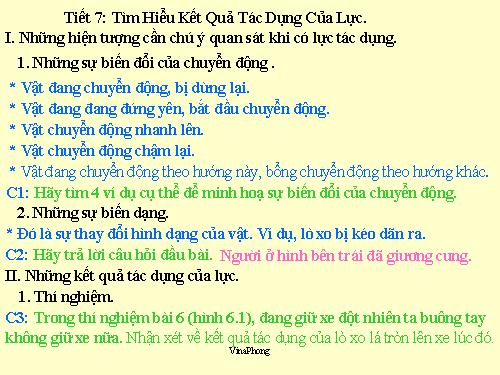 Bài 7. Tìm hiểu kết quả tác dụng của lực